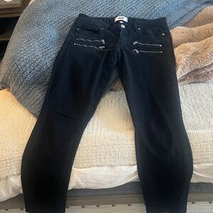PAIGE Black Ankle Jeans with Zipper Accents